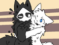 Puro being hugged by a transfurred Colin after he stepped in a male latex puddle in the library