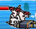 A Squid Pup in a tiny sailboat after being hit by a canister